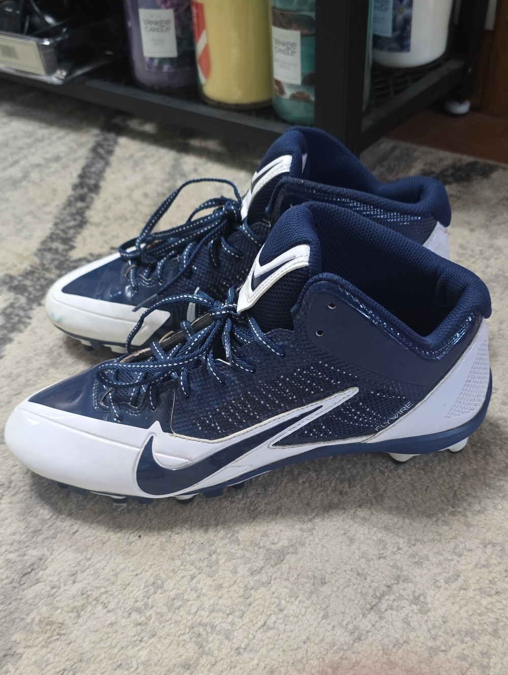 Nike Alpha Pro 3//4 TD Midtop White/Navy Football Cleats Size 12